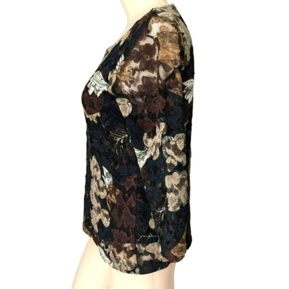 Dark Floral Lace Mesh Top Small Whimsigoth Fairy Grunge Sheer Stretch Layer Boho - Picture 3 of 9